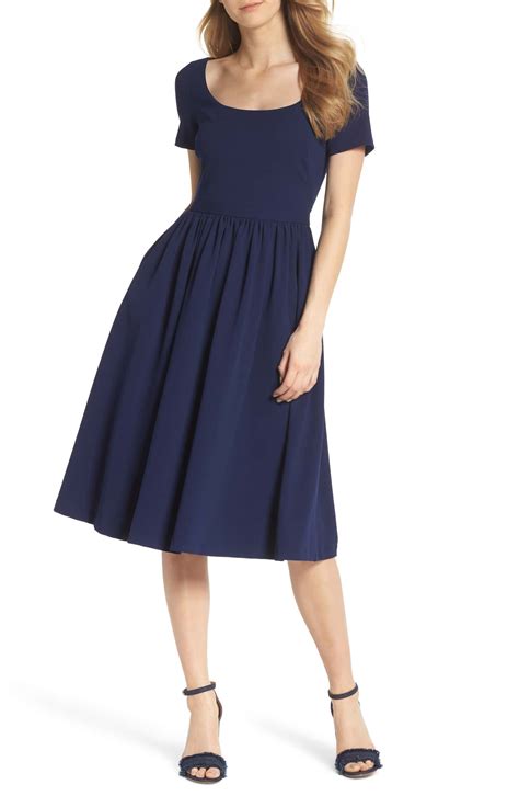 Annie Scuba Crepe Fit And Flare Dress Main Color Navy Fit Flare Dress