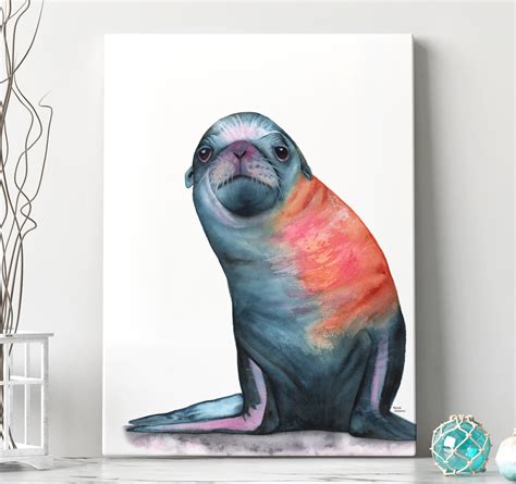 Sea Lion Canvas Wall Art Watercolor Painting Sea Lion Art Etsy