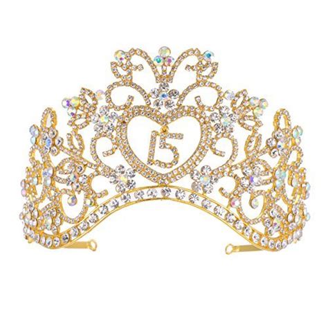 Ff Rhinestone Sweet 15 Birthday Tiara Crowns For Girls Gold Tiaras