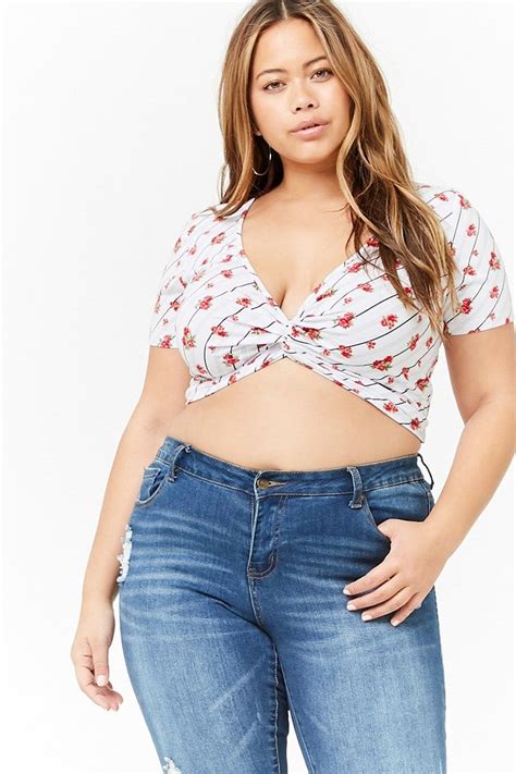 Plus Size Floral Twist Front Crop Top Plus Size New Arrivals