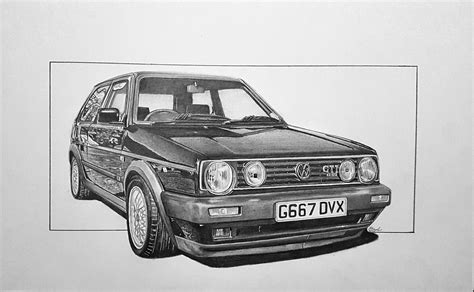 A Recent Drawing Of A Mk2 Golf Cool Car Drawings Realistic Drawings