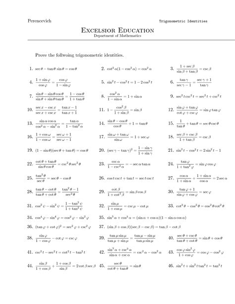 The mathematics of the precalculus course accessible to all. Trigonometry identity problems | Trigonometry worksheets ...