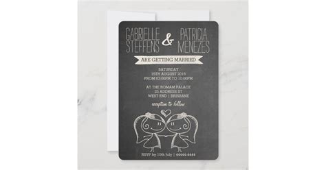 couple on chalkboard lesbian wedding invitation zazzle