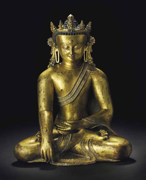 A Large And Important Gilt Bronze Figure Of Buddha Nepal 13th14th