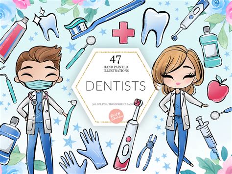 Dentist Medical Clipart Female Male Dentist Scrubs Dental Etsy Canada