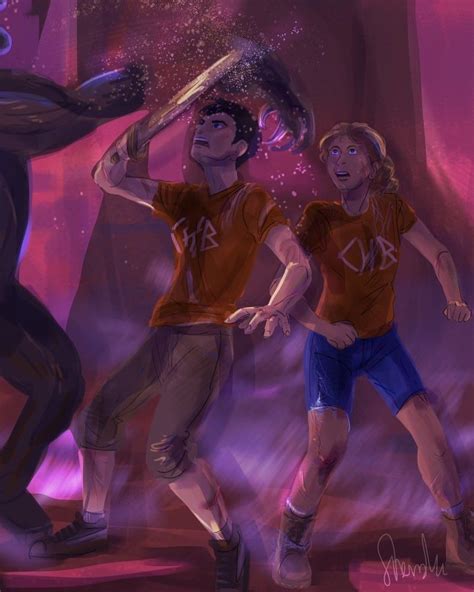 Percy And Annabeth Fighting Monsters In Tartarus Art By