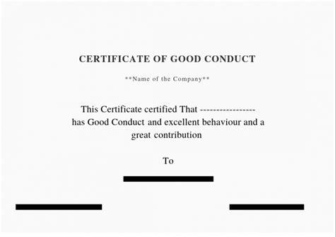 Free Printable Certificate Of Good Conduct Templates Certificate Of