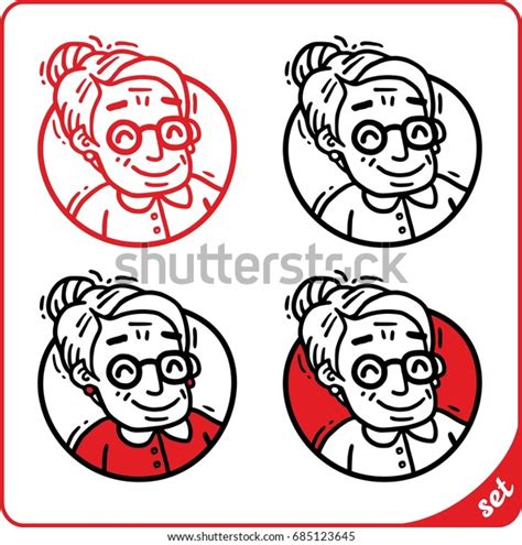Portrait Old Lady Glasses Set Stock Vector Royalty Free 685123645