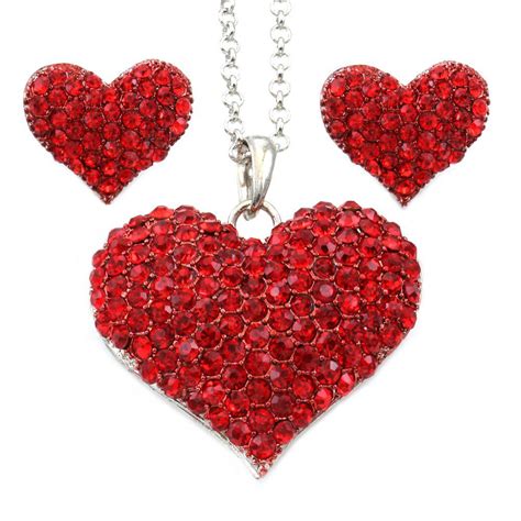 Valentines Day T Red Heart Necklace Pendant Stud Post