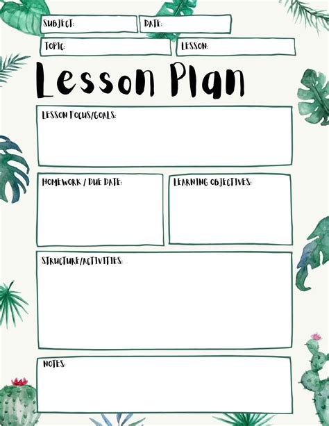 Daily Lesson Plan Template Etsy