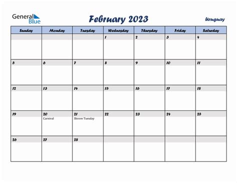 February 2023 Calendar With Uruguay Holidays
