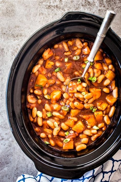 Crock Pot Baked Beans In Pineapple Bbq Sauce Savory Nothings