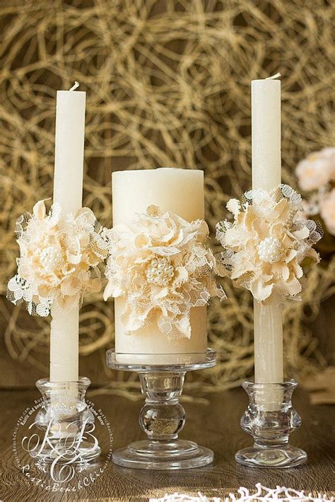 Ivory Wedding Unity Candles Handmade Flower Rustic Wedding Ideas