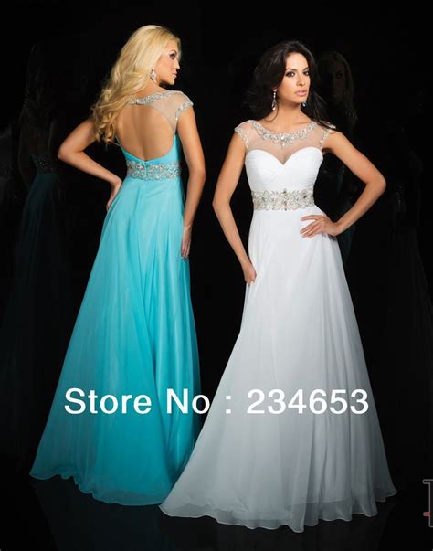 2014 Sexy Sheer High Neck Turquoise Chiffon A Line Prom Dresses With