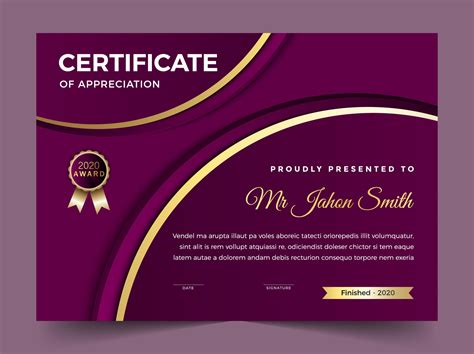 Certificate Of Appreciation Template Purple Border