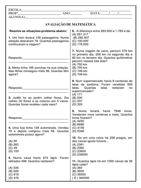 Resolução De Problemas Matemáticos 5o Ano Trabalho De Formatura