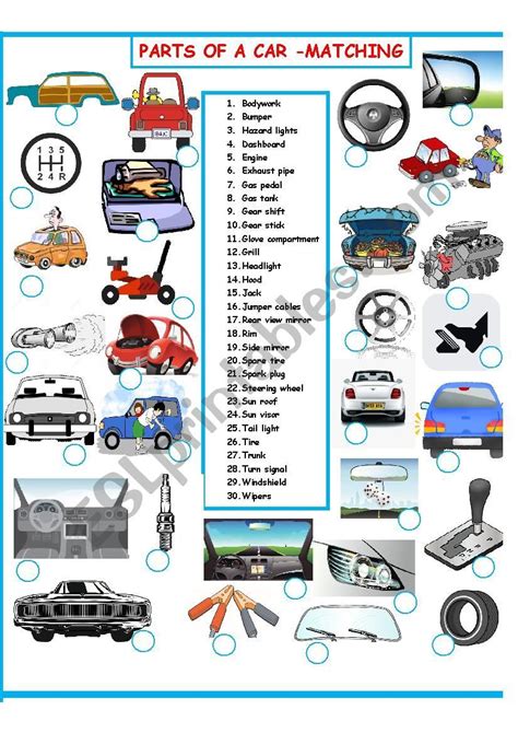 Parts Of A Car Vocabulary Words Students Have To Match The Number In