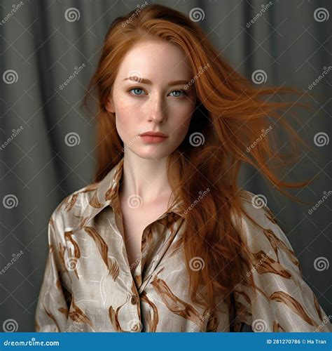 Beautiful Young Redhead Girl With Freckles On Her Face Stock