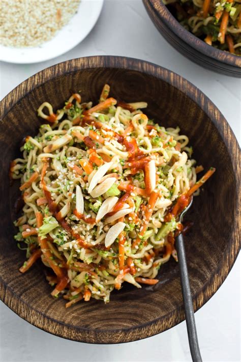 The ramen noodle is made from wheat flour, salt, water, and kansui, which is the ingredient responsible for the noodle's slightly yellow color. Asian Ramen Noodle Salad | Recipe in 2020 | Ramen noodle ...