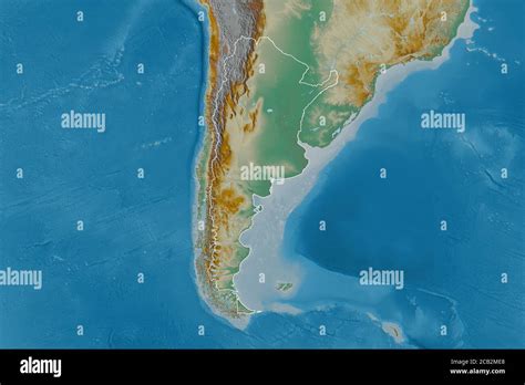 Área Extendida De Argentina Delineada Mapa Topográfico De Relieve