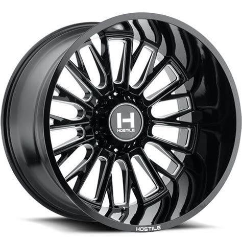 22 Hostile Wheels H114 Fury Gloss Black With Milled Accents Off Road