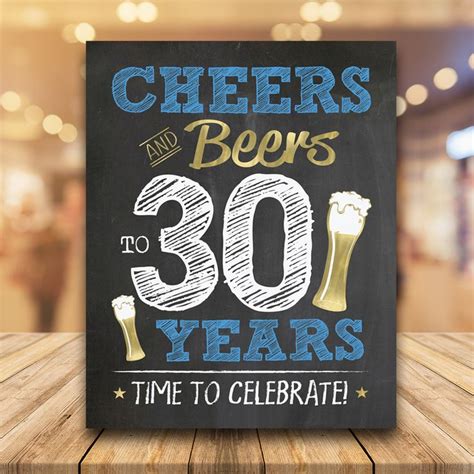 Cheers And Beers To 30 Years Printable Sign 30th Birthday Etsy 30th
