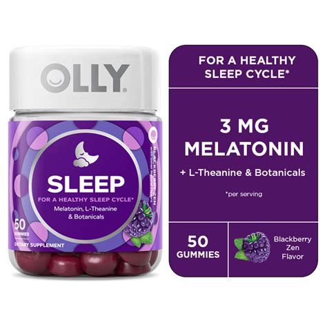 Olly Sleep Gummy Supplement 3mg Melatonin L Theanine Chamomile Blackberry 50 Ct