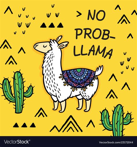 No Prob Llama Cute Cartoon Card Royalty Free Vector Image