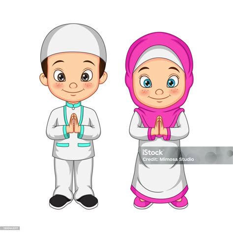 Kartun Anak Muslim Salam Salaam Ilustrasi Stok Unduh Gambar Sekarang