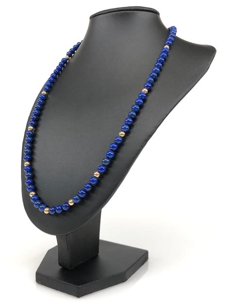 Lot 14k Gold Lapis And Gold Beaded Necklace