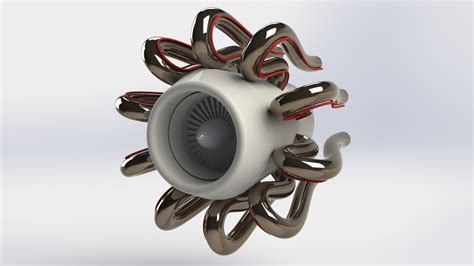 Awesome Jet Engine With Downpipes 3d Cad Model Library Grabcad