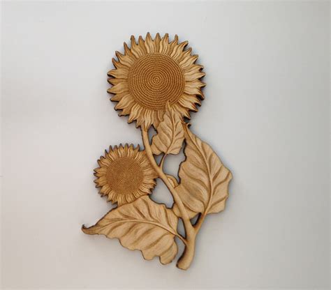 Wooden Sunflowers Laser Cut And Engraved Wood Shapes Wood Etsy