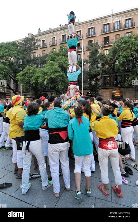 ´castellers´ Typical Human Towers In Catalonia La Merce Festival
