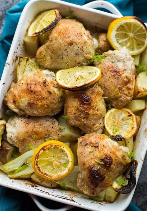 Roasted Lemon And Fennel Chicken Thighs A Saucy Kitchen