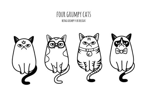 Four Grumpy Cats Grumpy Cat Art Grumpy Cat Cartoon Cat Doodle
