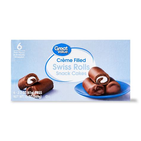 Great Value Creme Filled Swiss Rolls Snack Cakes 13 Oz 6 Count