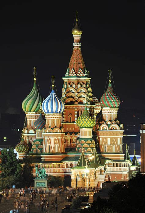 Moscow St Basil Catedral At Night By Vladimir Zakharov