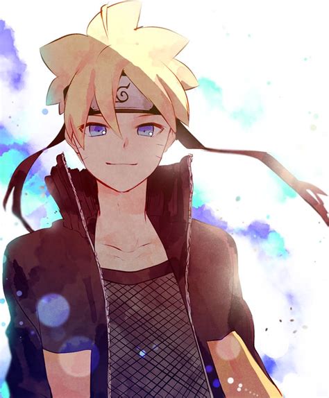 An Anime Character With Blonde Hair And Blue Eyes Wearing A Black