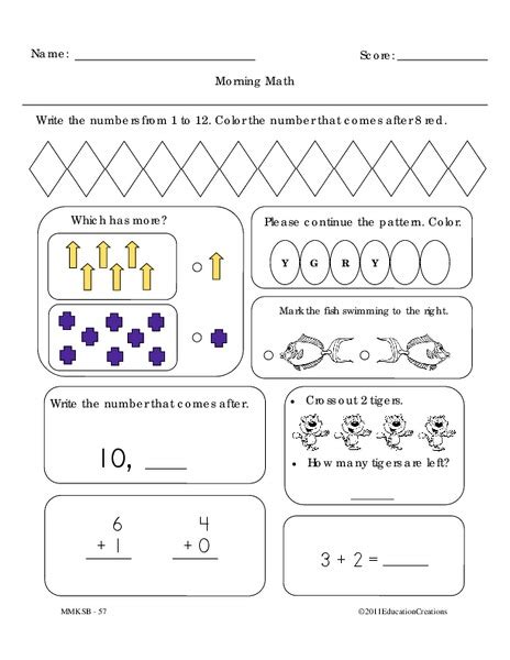 Free Kindergarten Morning Work In 2020 Math Activities