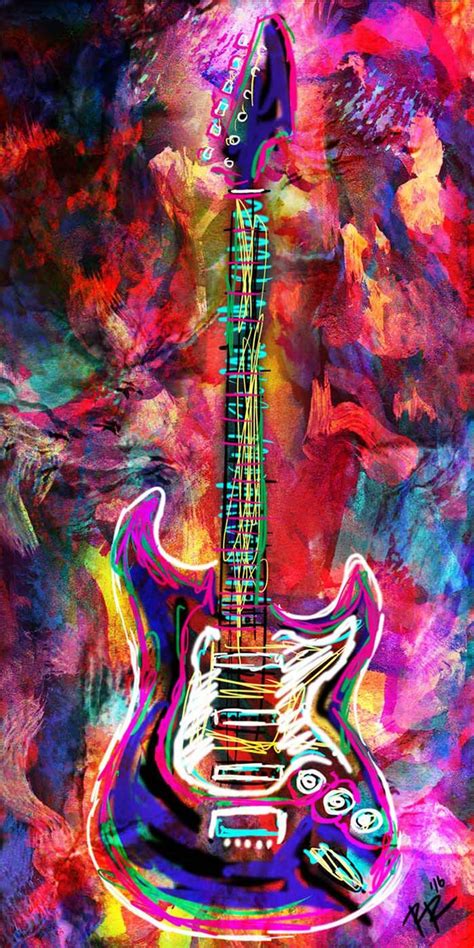Guitar Canvas Art Rock N Roll Panoramic Painting On Wood Metal