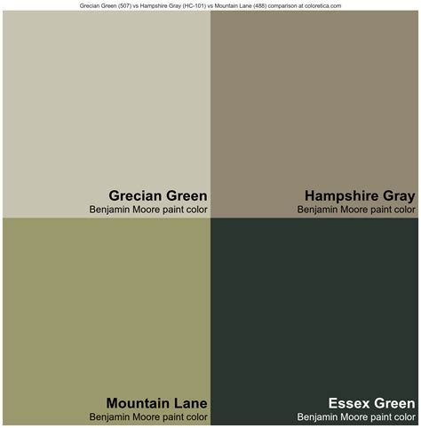Benjamin Moore Grecian Green Vs Hampshire Gray Vs Mountain Lane Vs