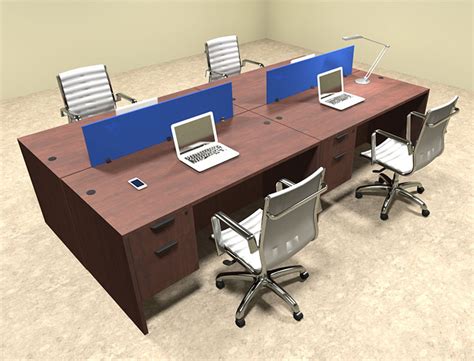 Four Person Modern Blue Divider Office Workstation Desk Set Ot Sul