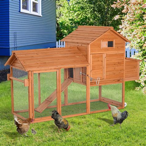 Dcenta 83 Wooden Portable Backyard Chicken Coop With Fenced Run And