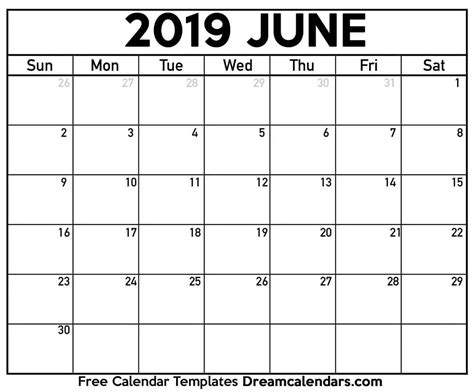 Blank Calendar June 2019