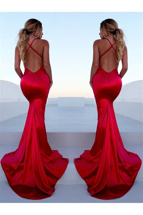 Mermaid V Neck Long Red Prom Dress Formal Evening Dresses 601663