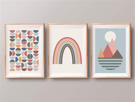 Mid Century Modern Geometric Art Prints Set Of 3 Printable Etsy