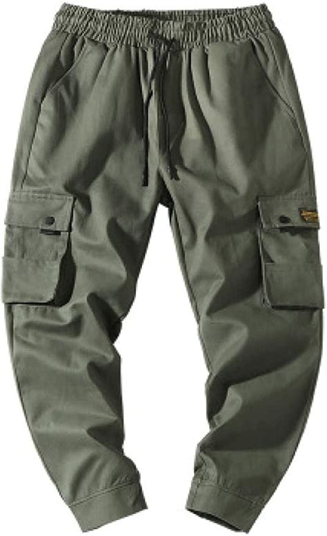 Mens Pants Casual Cotton Cargo Trousers Solid Colour Multi Pockets