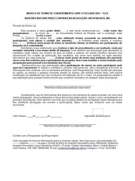 Modelo De Termo De Consentimento E Assentimento Pdf Tempo