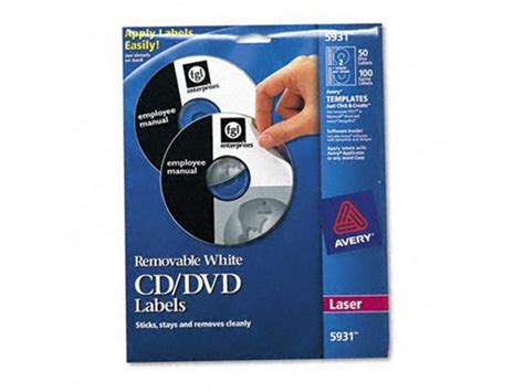 Avery Matte White Removable Cd Labels For Laser Printers 5931 50 Disc