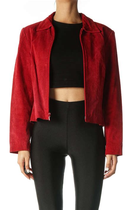Coldwater Creek Red Suede Jacket Polyester Leather Silkroll